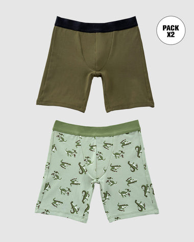 Paquete x2 bóxer largo para niño#color_s11-verde-militar-verde-estampado-dinosaurio