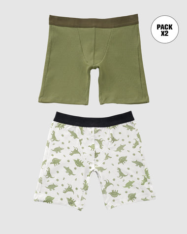 Paquete x2 bóxer largo para niño#color_s12-verde-claro-marfil-estampado-dinosaurio
