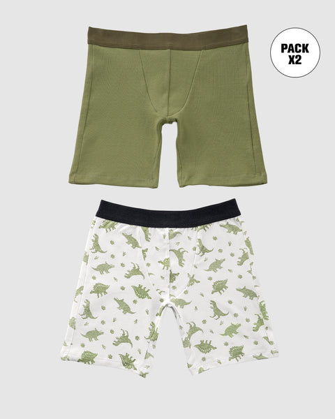 Paquete x2 bóxer largo para niño#color_s12-verde-claro-marfil-estampado-dinosaurio