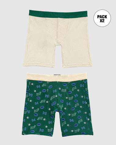 Paquete x2 bóxer largo para niño#color_s16-marfil-elastico-verde-verde-estampado-balon