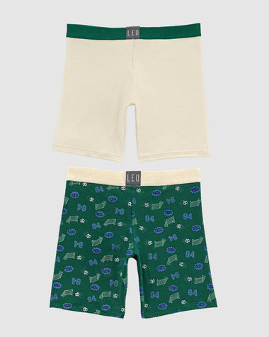 Paquete x2 bóxer largo para niño#color_s16-marfil-elastico-verde-verde-estampado-balon