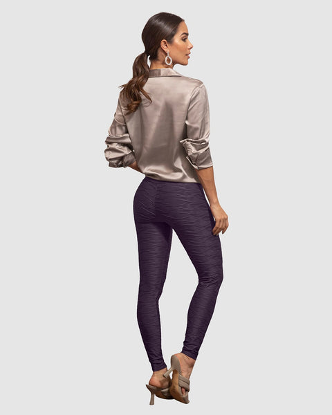 Legging control fuerte de abdomen textura acanalada#color_425-morado-oscuro