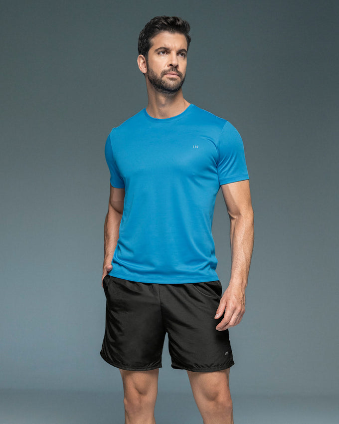 Camiseta deportiva masculina semiajustada de secado rápido#color_519-azul