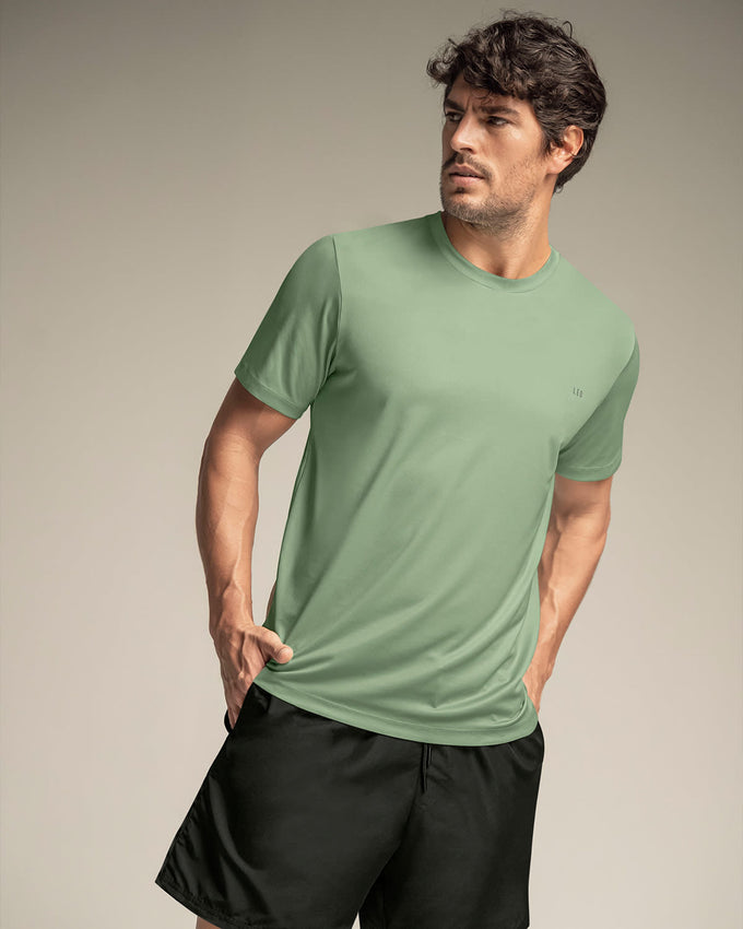 Camiseta deportiva masculina semiajustada de secado rápido#color_615-verde-claro