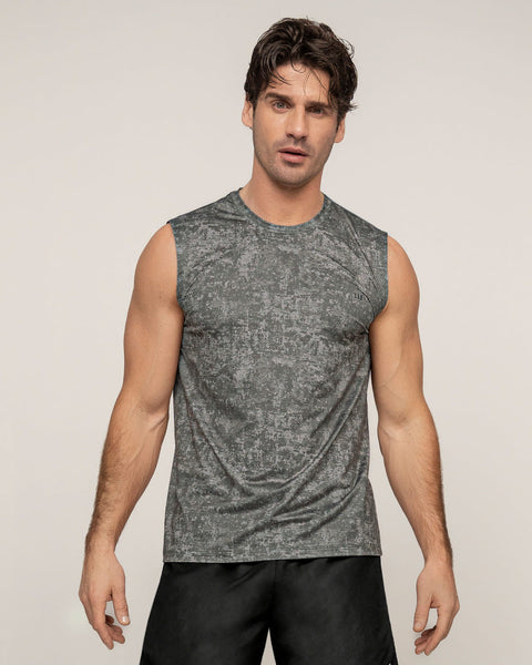 Camiseta manga sisa deportiva y de secado rápido para hombre#color_071-estampado-camuflado-gris