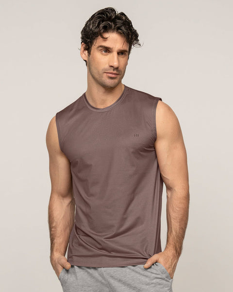 Camiseta manga sisa deportiva y de secado rápido para hombre#color_868-cafe-medio