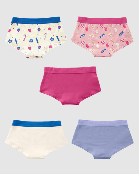 Paquete x 5 panties tipo hipster para niña#color_s01-azul-fucsia-marfil-estampado-rosa
