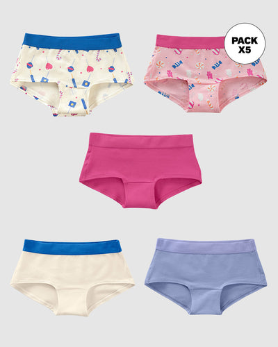Paquete x 5 panties tipo hipster para niña#color_s02-naranja-marfil-estampado-rosado-fucsia