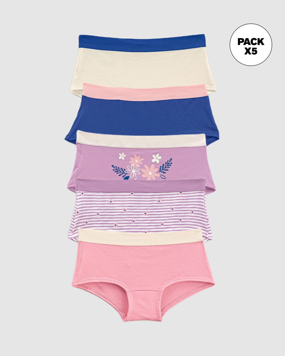 Paquete x 5 panties tipo hipster para niña