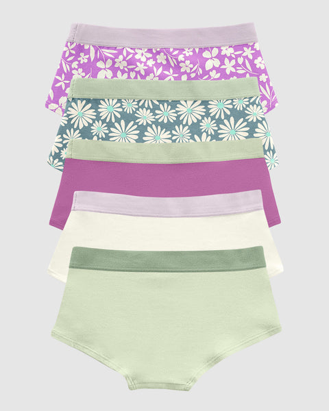 Paquete x 5 panties tipo hipster para niña#color_s32-flores-morado-flor-lila-verde-marfil