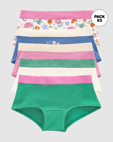 Paquete x 5 panties tipo hipster para niña#color_s33-flores-arco-iris-rosado-marfil-verde