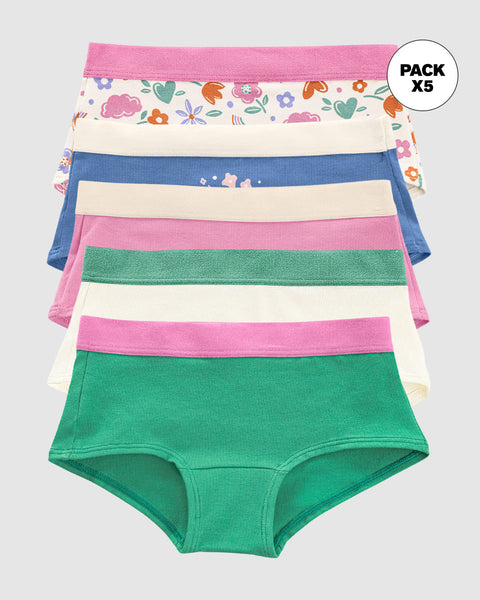 Paquete x 5 panties tipo hipster para niña#color_s33-flores-arco-iris-rosado-marfil-verde