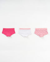 Paquete x 3 panties tipo hipster en algodón suave para niña#color_s45-fucsia-estampado-corazones-blanco