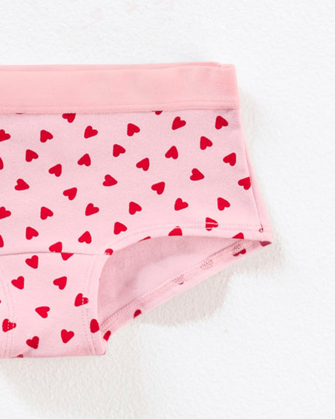 Paquete x 3 panties tipo hipster en algodón suave para niña#color_s45-fucsia-estampado-corazones-blanco