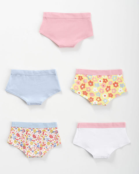 Paquete x 5 panties tipo hipster en algodón suave para niña#color_s28-rosado-blanco-azul-flores-coral