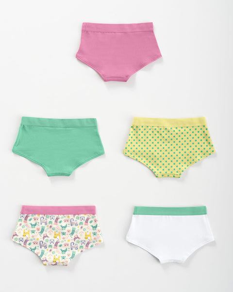 Paquete x 5 panties tipo hipster en algodón suave para niña#color_s29-rosado-verde-blanco-puntos-estampado