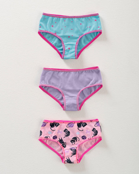 Paquete x 3 panties clásicos en algodón suave para niña#color_s27-gatos-morado-azul