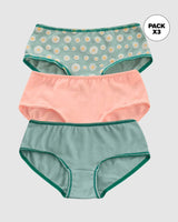Paquete x 3 panties clásicos en algodón suave para niña#color_s28-rosado-verde-estampado-flores