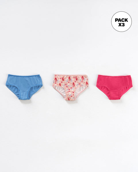 Paquete x 3 panties clásicos en algodón suave para niña#color_s29-fucsia-estampado-coral-azul