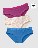 Paquete x 3 panties estilo hipster en algodón#color_s54-marfil-estampado-puntos-morado-azul