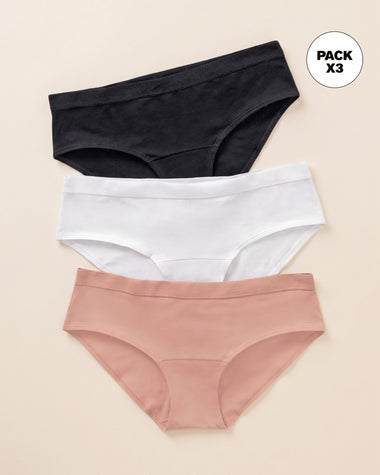 Paquete x 3 panties estilo hípster en algodón#color_s57-blanco-negro-rosa-claro