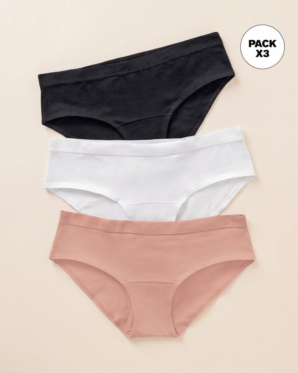 Paquete x 3 panties estilo hípster en algodón