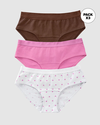 Paquete x 3 panties estilo hípster en algodón#color_s73-cafe-rosado-estampado-corazones