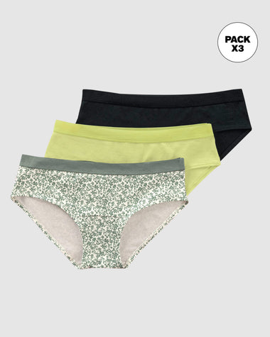 Paquete x 3 panties estilo hípster en algodón#color_s78-marfil-estampado-verde-claro-negro