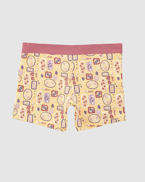 Bóxer para niña elaborado en algodón#color_952-amarillo-estampado-flores