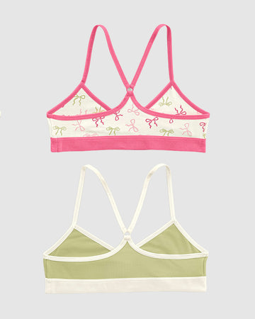 Top principiante con espalda deportiva para niña paquete x 2#color_s07-marfil-estampado-monitos-verde-claro