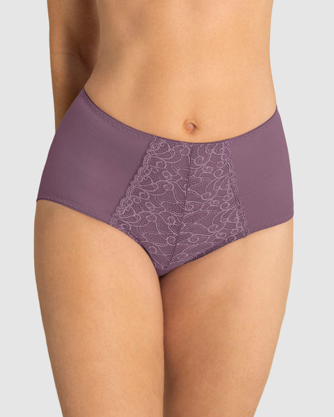 Panty clásico de control suave con toques de encaje en abdomen#color_043-mora