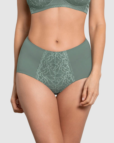 Panty clásico de control suave con toques de encaje en abdomen#color_198-verde