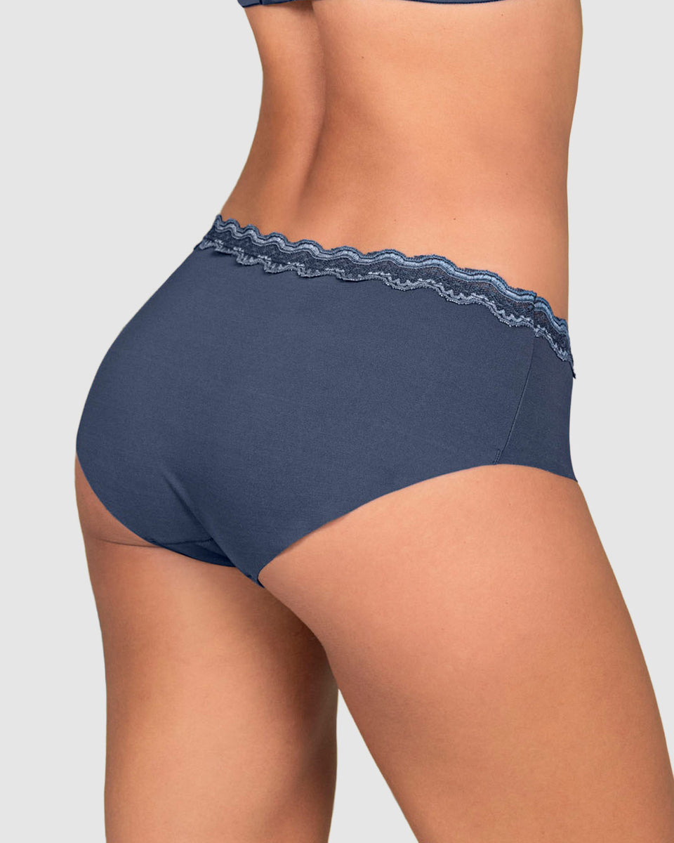 Panty hípster con encaje en cintura tiro medio