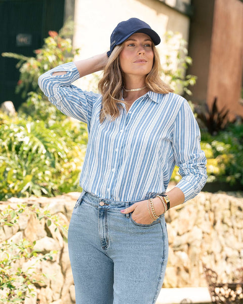 Blusa manga larga con botones funcionales y puños con botón#color_034-raya-azul