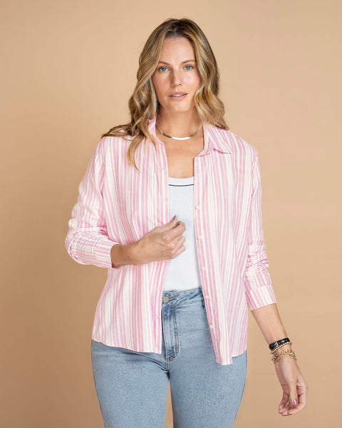 Blusa manga larga con botones funcionales y puños con botón#color_047-raya-rosa