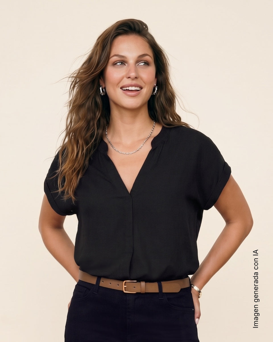 Blusa manga corta con cuello en V