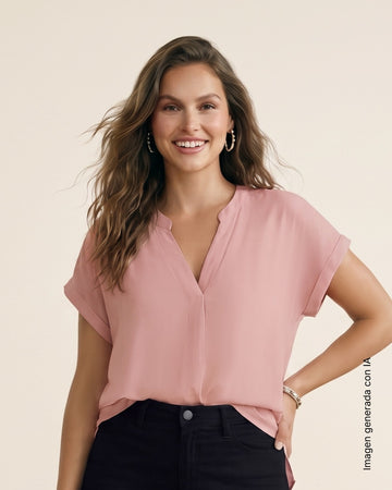 Blusa manga corta con cuello en V#color_c28-rosado