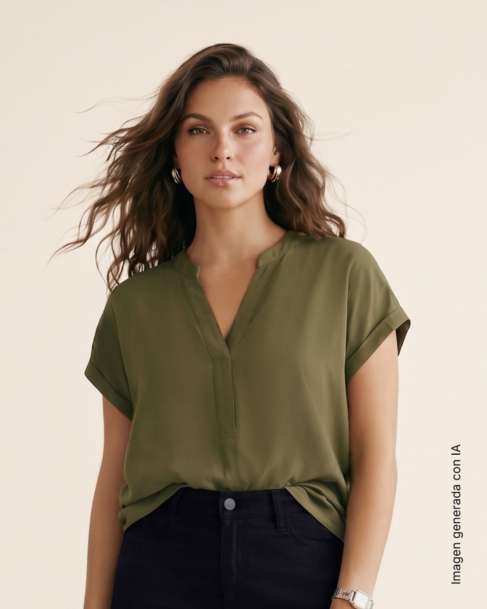 Blusa manga corta con cuello en V
