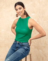 Camiseta manga sisa cuello alto silueta ajustada#color_601-verde-limon