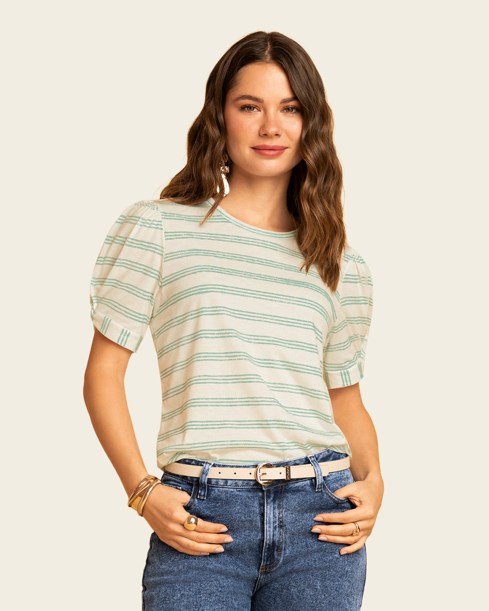 Camiseta manga corta con cuello redondo y nudo en mangas