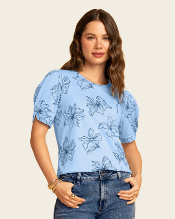 Camiseta manga corta con cuello redondo y nudo en mangas#color_485-flores