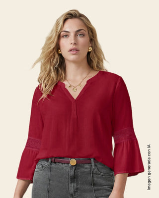 Camiseta manga larga amplia con mangas tipo bolero#color_c34-vino