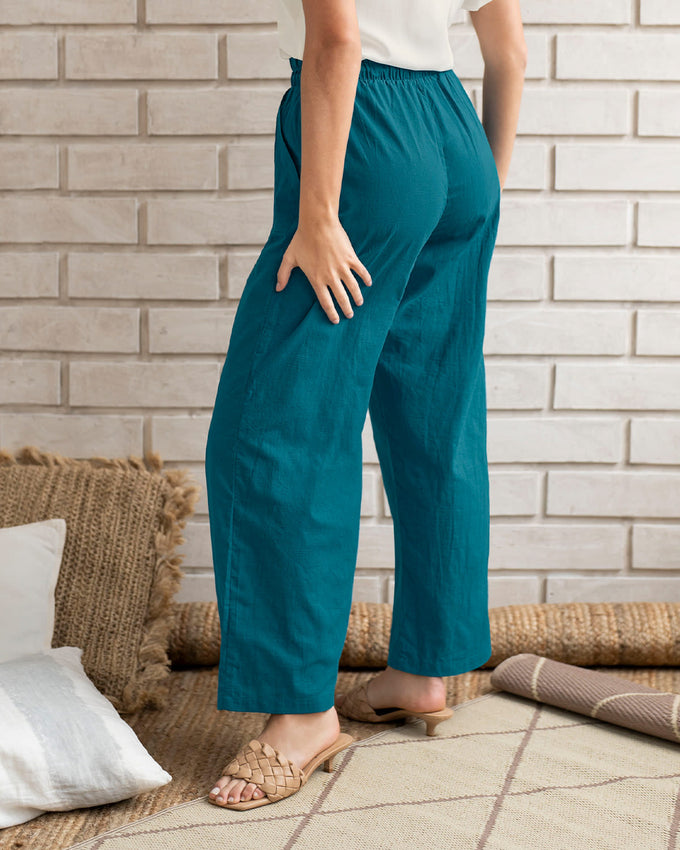 Pantalón largo tiro alto con tira para anudar#color_614-verde-azul-medio