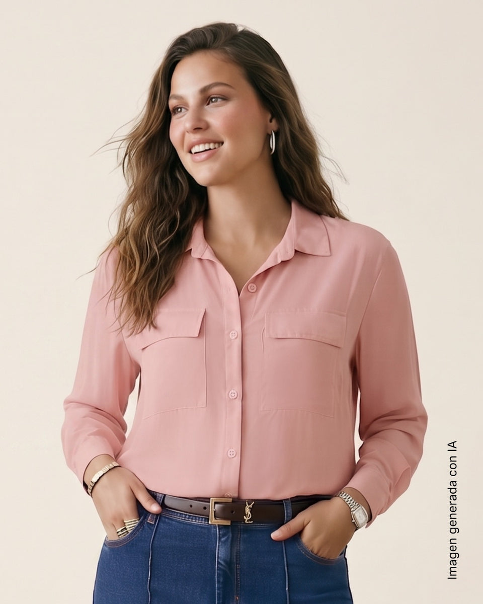 Blusa liviana manga larga con bolsillos