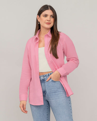 Blusa manga larga oversize con botones funcionales#color_301-rosa-claro