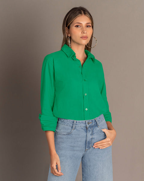 Blusa manga larga oversize con botones funcionales#color_632-verde