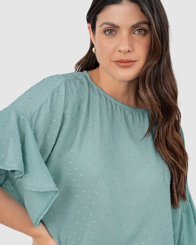 Blusa manga corta con boleros y cuello alto#color_601-verde