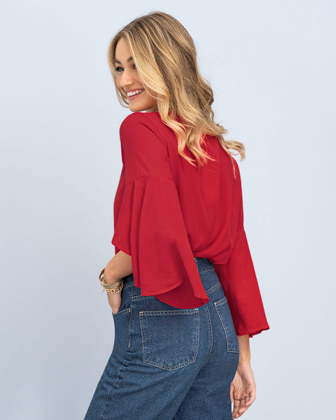 Blusa manga corta con cuello redondo y bolero en mangas#color_302-rojo