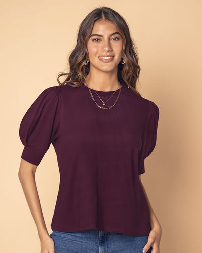 Camiseta manga corta con efecto volumen#color_c37-borgoña