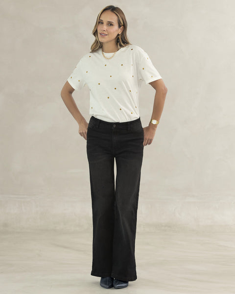 Camiseta manga corta con detalles con brillo#color_000-blanco